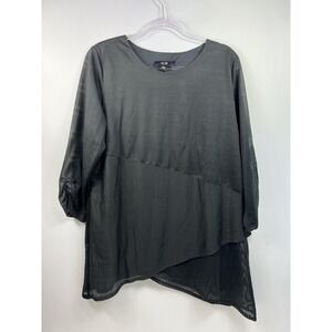 AGB Tunic Women's Size XL Black 3/4 Ruched Sleeves Asymmetrical Layers Stretch